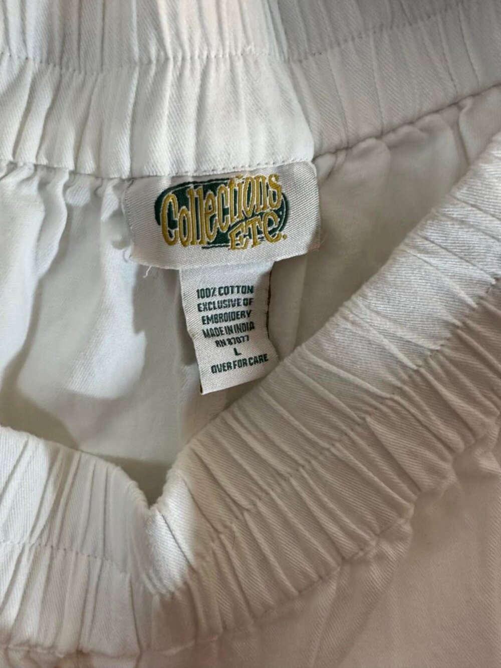 Collections ETC White Cotton Embroidered Floral Dragonfly Cuff Pull On Pants L - Picture 2 of 6